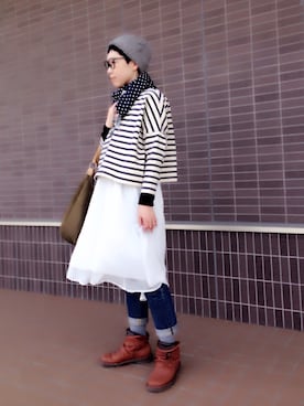 「ナチュラルスタイル」｜「アイテム（ニットキャップ/ビーニー）」を使った、kcocoronさん（レディース・160cm）の春コーディネート