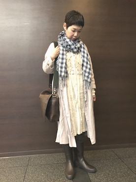 「長靴」｜「アイテム（シャツワンピース）」を使った、kcocoronさん（レディース・160cm）の春コーディネート
