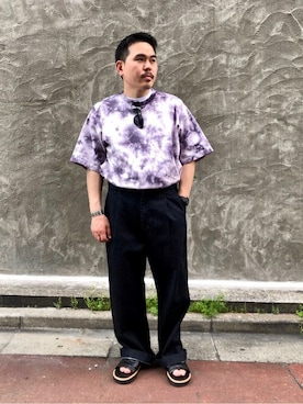 「417 EDIFICE（フォーワンセブンエディフィス）のUSA COTTON クルーネック Tシャツ（Tシャツ/カットソー、ホワイト系）」を使った、JI-KENさん（メンズ・168cm）の春コーディネート