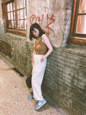 「NEW BALANCE（ニューバランス）のアイテム（スニーカー、グリーン系）」を使った、LETICIAさん（レディース・163cm）の秋コーディネート