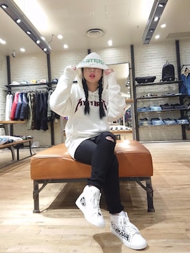 「HYSTERIC GLAMOUR（ヒステリックグラマー）のMETAL LOGO プリント パーカー（パーカー）」を使った、45さん（レディース・148cm）の秋コーディネート