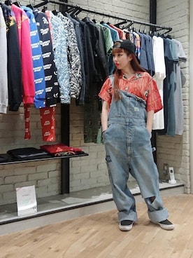 「HYSTERIC GLAMOUR（ヒステリックグラマー）のHYS WHISKY柄 刺繍キャップ（キャップ）」を使った、45さん（レディース・148cm）の春コーディネート