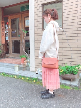 「アイテム（ドレス、ピンク系）」を使った、すみれさん（レディース・158cm）の春コーディネート