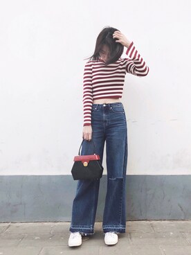 「Mo&Co.（モーアンドコー）のアイテム（パンツ）」を使った、Echoさん（レディース・167cm）の春コーディネート