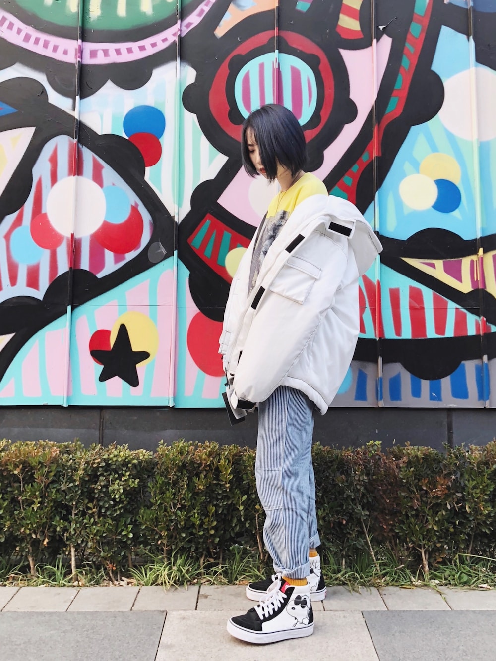「休日スタイル、秋冬、ootd」｜「ZICHのアイテム（スタジャン、ホワイト系）」を使った、Echoさん（レディース・168cm）の秋コーディネートの1枚目の写真