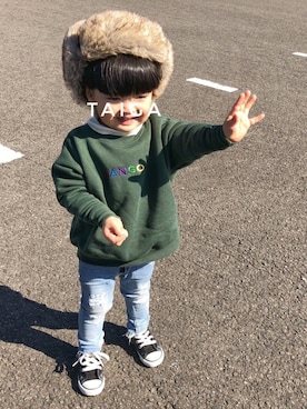 「KANGOL（カンゴール）のアイテム（スウェット）」を使った、taiga¨̮anjuさん（キッズ・100cm）の秋コーディネート
