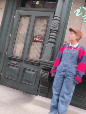 「ラガーシャツ」｜「アイテム（デニムジャケット）」を使った、こうみさん（レディース・158cm）の春コーディネート