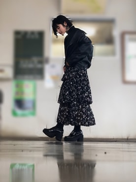 「RETRO GIRL（レトロガール）のアイテム（ライダースジャケット）」を使った、sayakaさん（レディース・157cm）の冬コーディネート