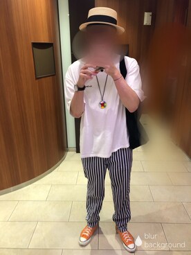 「UNIVERSAL OVERALL（ユニバーサルオーバーオール）のアイテム（スラックス）」を使った、カトレアさん（メンズ・180cm）の夏コーディネート