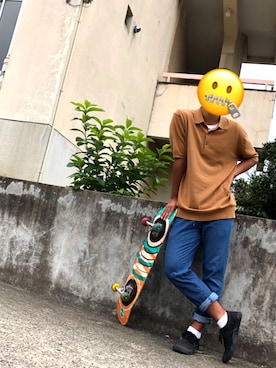 「UNIQLO（ユニクロ）のアイテム（ポロシャツ、ブラウン系）」を使った、はるま🕶🙈さん（メンズ・170cm）の秋コーディネート