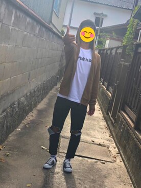 「My Hair is Badのアイテム（Tシャツ/カットソー、ホワイト系）」を使った、はるま🕶🙈さん（メンズ・170cm）の秋コーディネート