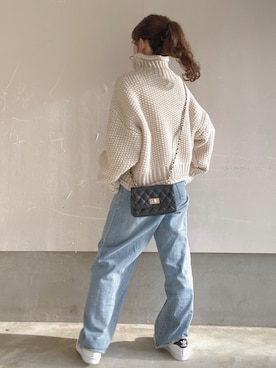「ボリュームニット」｜「アイテム（その他）」を使った、えだ( ¨̮ )さん（レディース・156cm）の秋コーディネート