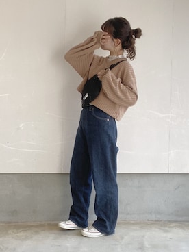 「フリルネック」｜「アイテム（その他）」を使った、えだ( ¨̮ )さん（レディース・156cm）の秋コーディネート