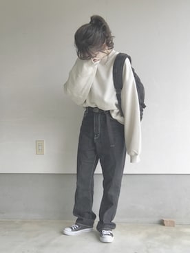 「スーパーオーバーサイズスウェット」｜えだ( ¨̮ )さん（レディース・156cm）の冬コーディネート