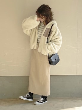 「ADOLESCENCE （アドレセンス）のアイテム」を使った、えだ( ¨̮ )さん（レディース・156cm）の冬コーディネート