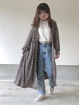 「フリルネック」｜「アイテム（その他）」を使った、えだ( ¨̮ )さん（レディース・156cm）の春コーディネート