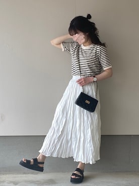 「ワッシャースカート」｜「アイテム（その他）」を使った、えだ( ¨̮ )さん（レディース・156cm）の春コーディネート