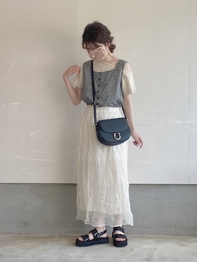 「ワッシャースカート」｜「アイテム（その他）」を使った、えだ( ¨̮ )さん（レディース・155cm）の夏コーディネート