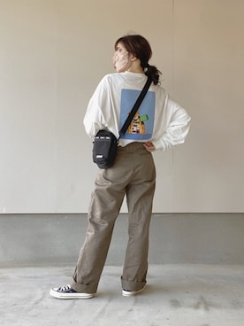 「Kappa（カッパ）のアイテム（バッグ）」を使った、えだ( ¨̮ )さん（レディース・155cm）の秋コーディネート