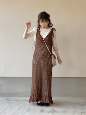 「Chico（チコ）のビットフラップショルダーバッグ（ショルダーバッグ）」を使った、えだ( ¨̮ )さん（レディース・155cm）の秋コーディネート