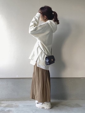 「ワッシャースカート」｜「アイテム（その他）」を使った、えだ( ¨̮ )さん（レディース・155cm）の秋コーディネート