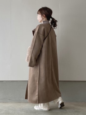 「ホワイトデニム」｜「アイテム（ムートンコート）」を使った、えだ( ¨̮ )さん（レディース・155cm）の冬コーディネート