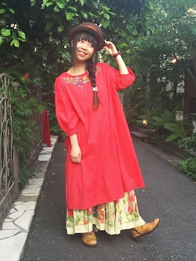 「kaorinomori（カオリノモリ）の【雑誌mer8月号掲載】【カオリノモリ】・ポークパイ（ハット）」を使った、Chie＊さん（レディース・159cm）の春コーディネート