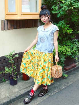 「ひざ丈スカート」｜「アイテム（アクセサリー）」を使った、Chie＊さん（レディース・159cm）の夏コーディネート