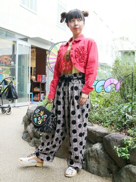 「柄×柄」｜「アイテム（雑貨/ホビー）」を使った、Chie＊さん（レディース・159cm）の秋コーディネート