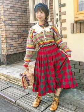 「柄×柄」｜「アイテム（雑貨/ホビー）」を使った、Chie＊さん（レディース・159cm）の春コーディネート