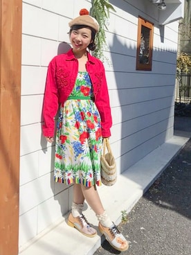 「レトロ」｜「アイテム（デニムジャケット）」を使った、Chie＊さん（レディース・159cm）の春コーディネート