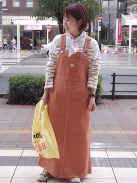 「アイテム（ジャンパースカート、レッド系）」を使った、tさん（レディース・152cm）の冬コーディネート