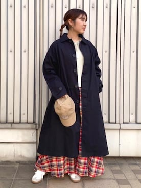 「coen（コーエン）のアイテム（ステンカラーコート）」を使った、coenたやさん（レディース・152cm）の春コーディネート