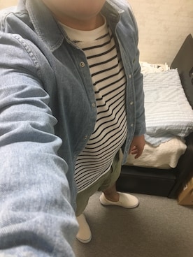 「ワッフルクルーネックＴ」｜「アイテム（スリッポン）」を使った、りゅうたさん（メンズ・160cm）の夏コーディネート