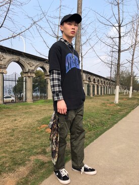 「5cm（ファイブシーエム）のアイテム」を使った、一石子さん（メンズ・175cm）の春コーディネート