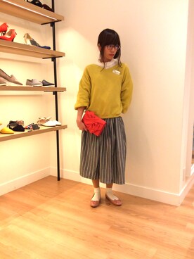 「アイテム（クラッチバッグ、レッド系）」を使った、ORientalTRaffic ペリエ千葉店さん（レディース・151cm）の春コーディネート
