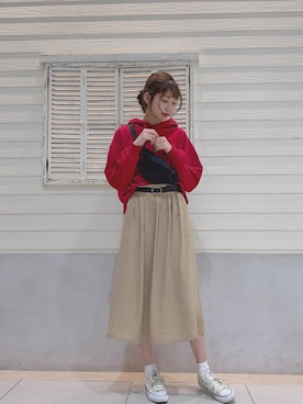「アイテム（その他、ホワイト系）」を使った、mikaさん（レディース・165cm）の冬コーディネート