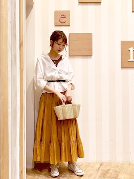 「アイテム（その他、ホワイト系）」を使った、mikaさん（レディース・165cm）の春コーディネート