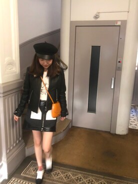 「Maje（マジェ）のアイテム（ライダースジャケット、ブラック系）」を使った、Amigo Yangさん（レディース）の秋コーディネート