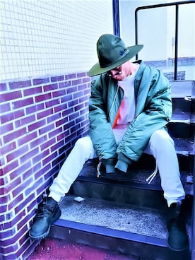 「ALDIES（アールディーズ）のWonderful Hat アジャスター付き ロングブリムハット（ハット）」を使った、TETUさん（メンズ・174cm）の秋コーディネート