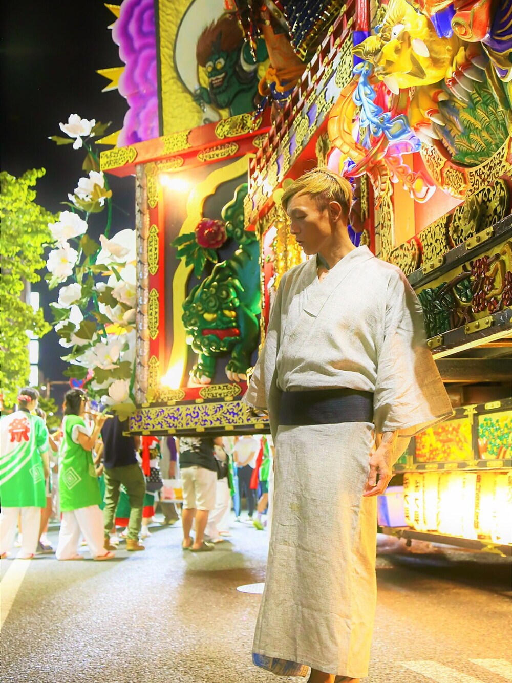 「夏、夏祭り、夏休み、夏の終わり、お祭り、祭り、浴衣、和装、サンダル」｜「🐒🐧🐗🦉🦇🦅🐺🐜🐜🦐🦀🦕🦑🐡🦍🦓のアイテム（その他、ブラック系）」を使った、TETUさん（メンズ・174cm）の夏コーディネートの1枚目の写真