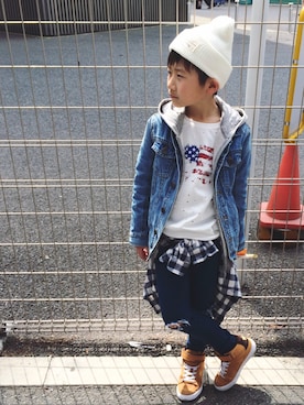 「DC SHOES（ディーシーシューズ）のアイテム（ブラウン系）」を使った、Aoさん（キッズ・125cm）の春コーディネート