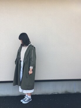 「KBF（ケイビーエフ）のBIGフーディコート（その他アウター）」を使った、nakajinさん（レディース・170cm）の春コーディネート