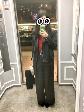 「COACH」｜「アイテム（ライダースジャケット）」を使った、Mimiさん（レディース・160cm）の秋コーディネート