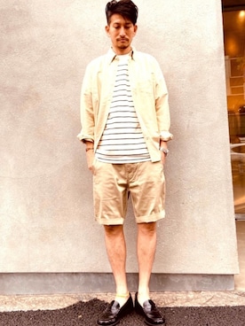 「ボーダーTシャツ」｜「アイテム（その他）」を使った、1980080320140626sさん（メンズ・174cm）の夏コーディネート