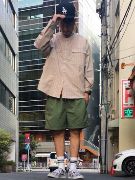 「ビッグシャツ」｜「アイテム（キャップ）」を使った、1980080320140626sさん（メンズ・174cm）の夏コーディネート
