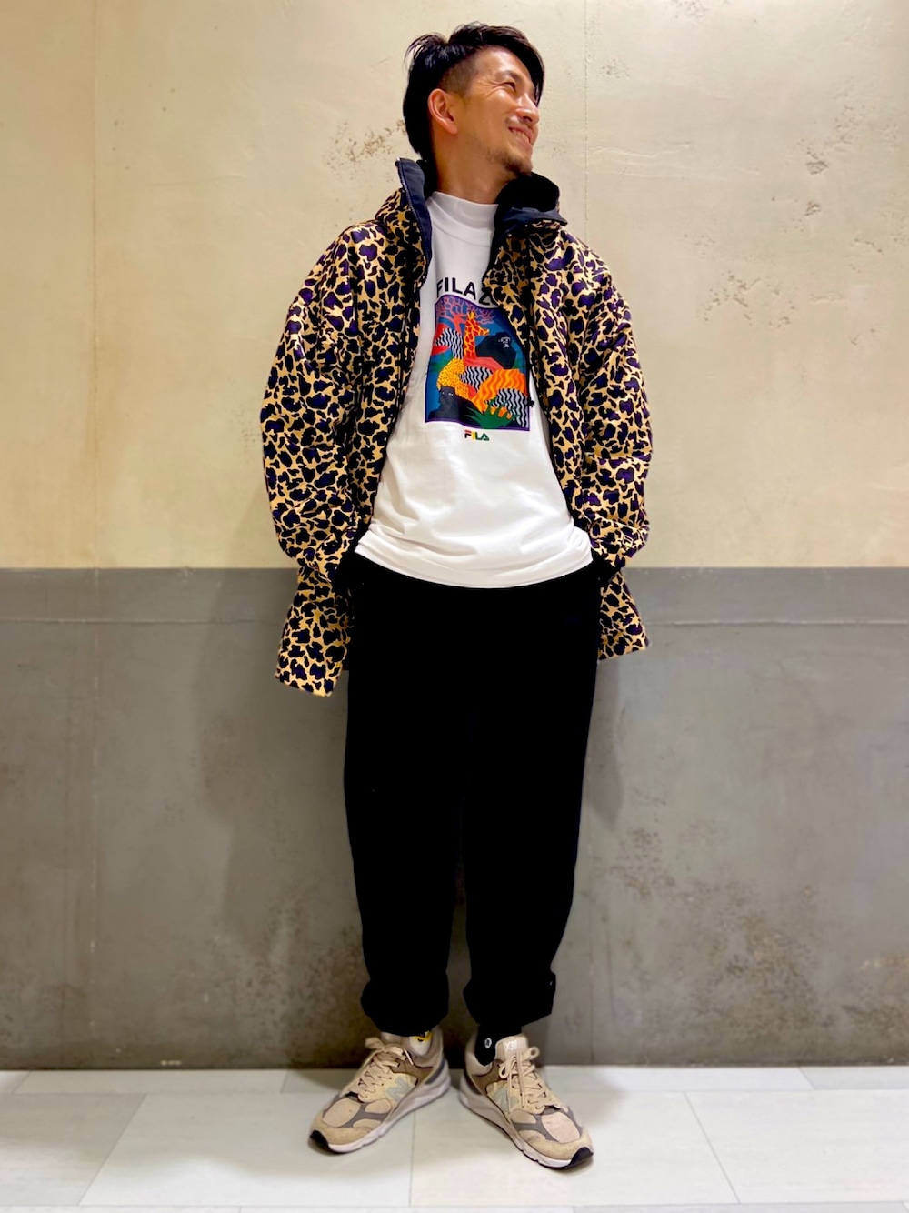 「ライトオン、Right-on、FILA、動物モチーフ、zoo、stance socks、豹柄、レオパード、フォローミー」｜「RAG MACHINEのアイテム（チノパンツ、ブラック系）」を使った、1980080320140626sさん（メンズ・174cm）の秋コーディネートの1枚目の写真