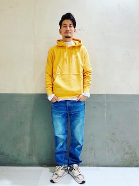 「イエロー」｜「アイテム（スウェット）」を使った、1980080320140626sさん（メンズ・174cm）の秋コーディネート