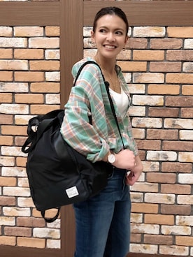 「BAYFLOW（ベイフロー）のアイテム（バックパック/リュック）」を使った、bonachinさん（レディース・168cm）の春コーディネート