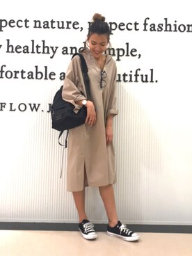 「ゆったりシルエット」｜「アイテム（シャツワンピース）」を使った、bonachinさん（レディース・168cm）の春コーディネート